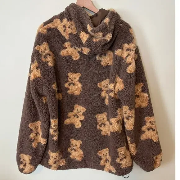 Aelfric Eden Brown Teddy Bear Sherpa Hoodie Fleece Large - Picture 2 of 7